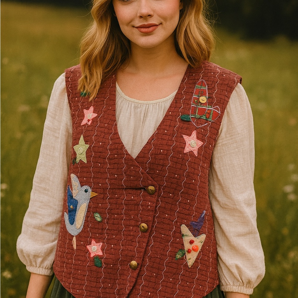 Embroidered Women's Vest - Red